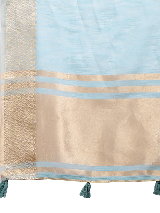 Sky Blue Cotton Saree With Blouse Piece