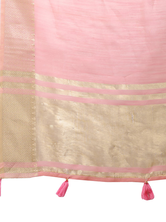 Pink Cotton Saree With Blouse Piece