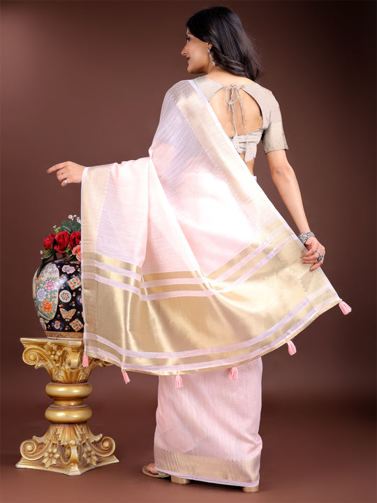 Light Pink Cotton Saree With Blouse Piece