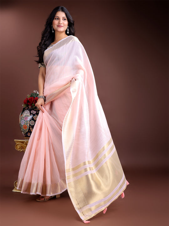 Light Pink Cotton Saree With Blouse Piece