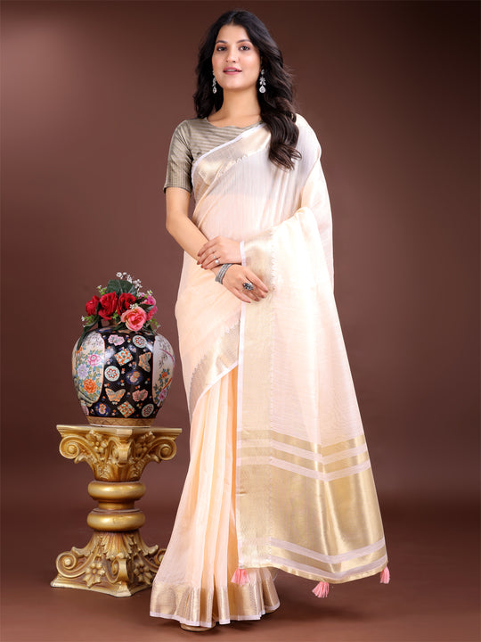 Peach Cotton Saree With Blouse Piece