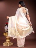 Peach Cotton Saree With Blouse Piece