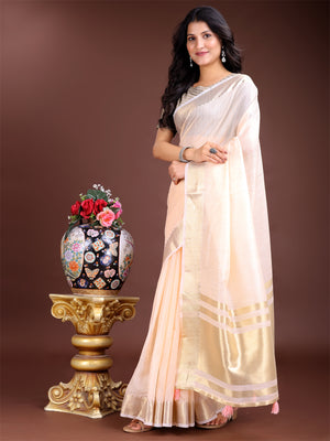Peach Cotton Saree With Blouse Piece
