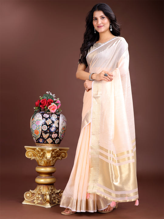 Peach Cotton Saree With Blouse Piece