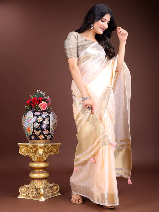 Peach Cotton Saree With Blouse Piece