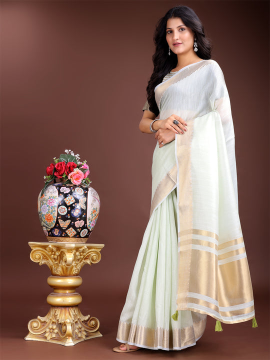 Light Green Cotton Saree With Blouse Piece