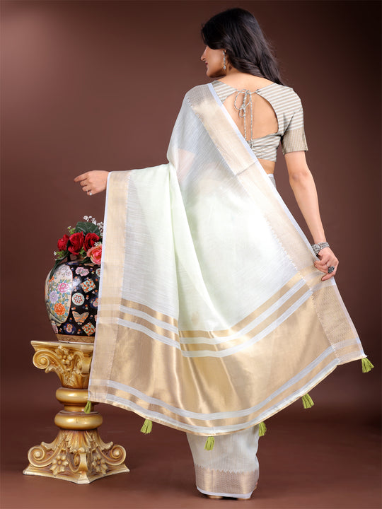 Light Green Cotton Saree With Blouse Piece