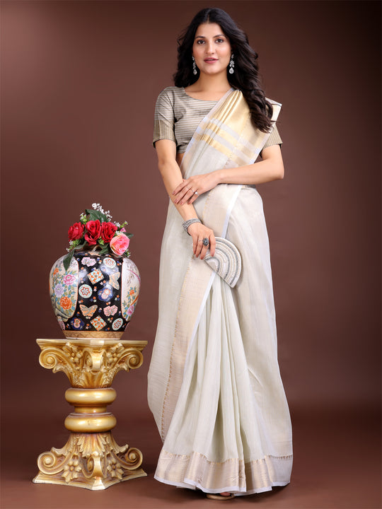 Grey Cotton Saree With Blouse Piece