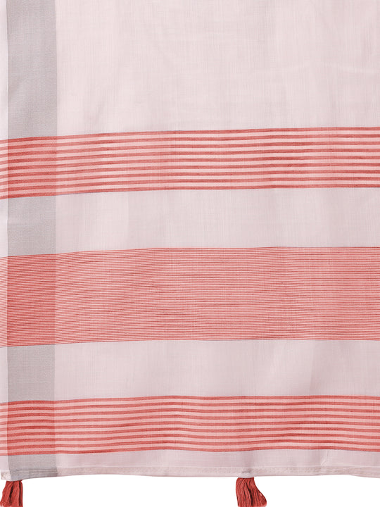 White Linen Cotton Saree With Blouse Piece