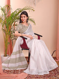 White Linen Cotton Saree With Blouse Piece
