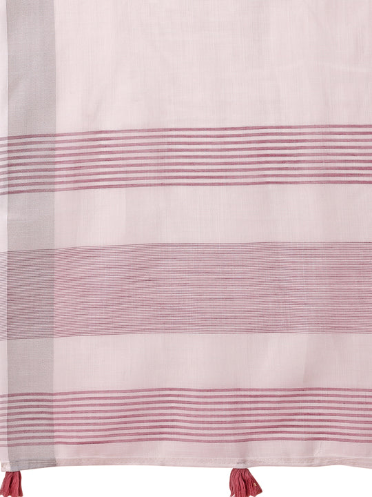 White Linen Cotton Saree With Blouse Piece