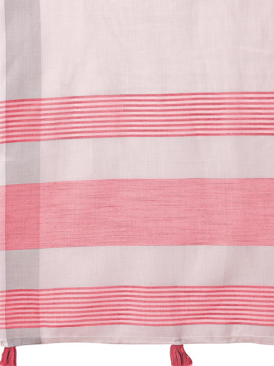 White Linen Cotton Saree With Blouse Piece