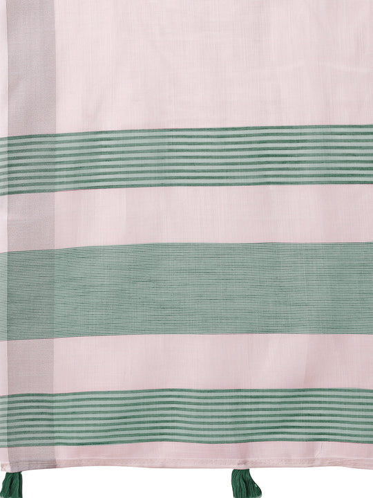 White Linen Cotton Saree With Blouse Piece