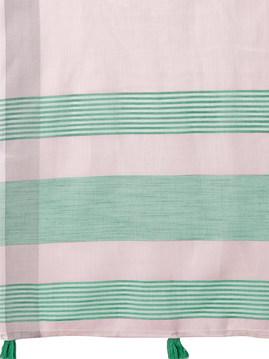 White Linen Cotton Saree With Blouse Piece