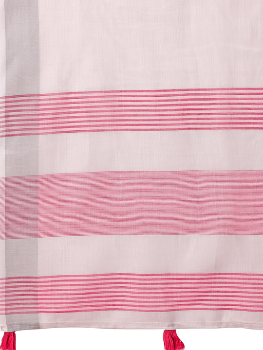 White Linen Cotton Saree With Blouse Piece