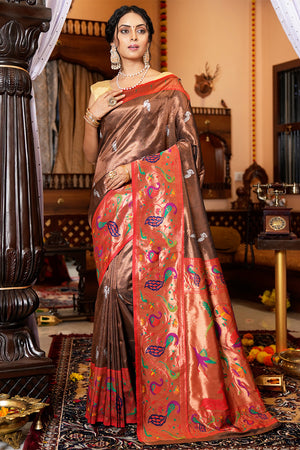Chocolate Brown Paithani Saree