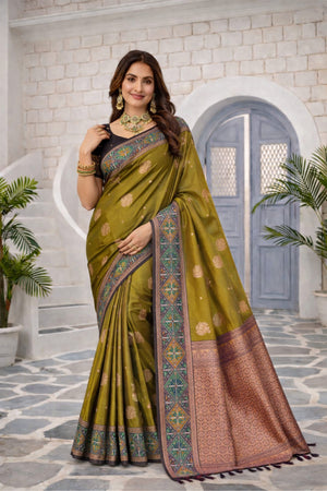 Mehendi Olive Soft Silk Woven Work Traditional Saree