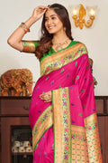 Magenta Banarasi Silk Saree With Blouse