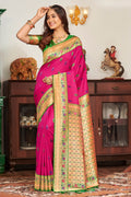 Magenta Banarasi Silk Saree With Blouse