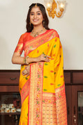 Yellow Banarasi Silk Saree With Blouse