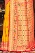 Yellow Banarasi Silk Saree With Blouse