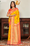 Yellow Banarasi Silk Saree With Blouse