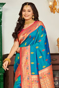 Sky Blue Banarasi Silk Saree With Blouse