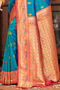 Sky Blue Banarasi Silk Saree With Blouse