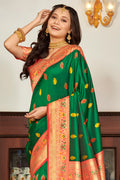 Green Banarasi Silk Saree With Blouse