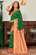 Green Banarasi Silk Saree With Blouse