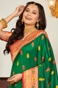 Green Banarasi Silk Saree With Blouse