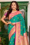 Teal Banarasi Silk Saree With Blouse