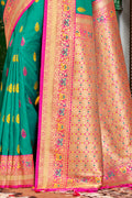 Teal Banarasi Silk Saree With Blouse