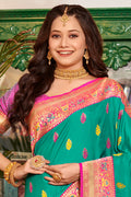 Teal Banarasi Silk Saree With Blouse