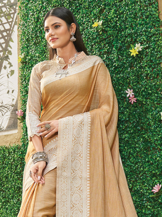 Beige Linen Blend Saree