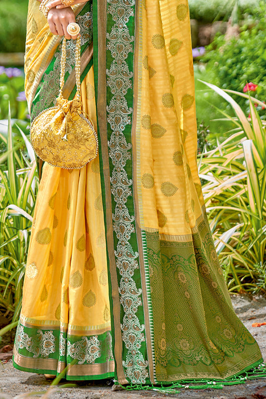 Canary Yellow Banarasi Saree