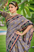 Pewter Grey Banarasi Saree