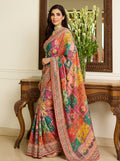 Printed Embellished Mirrorwork Chiffon Saree