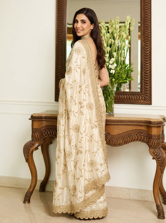 Embroidered Embellished Sequinned Satin Saree