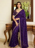 Embroidered Embellished Sequinned Satin Saree