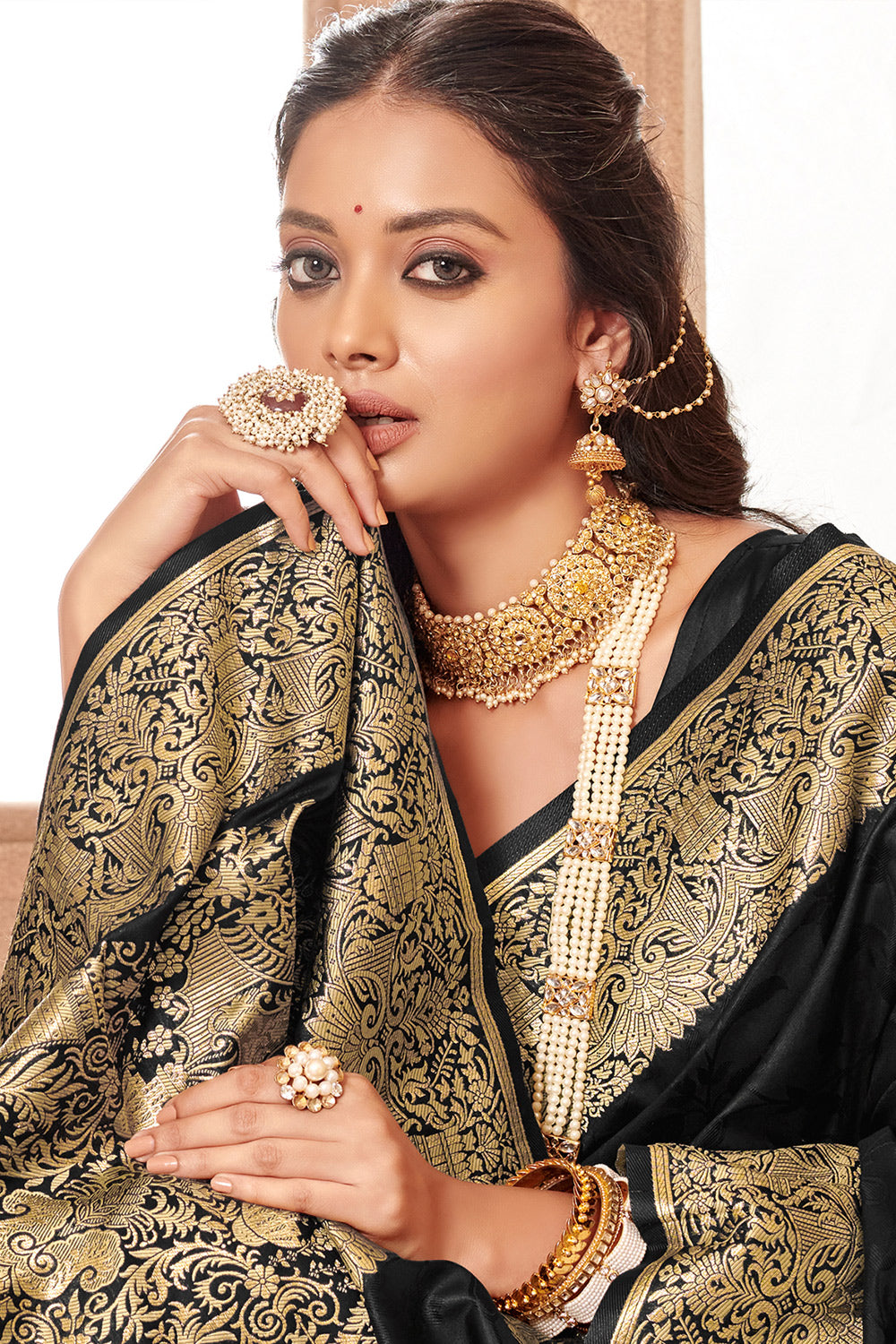 Black Banarasi Silk Saree With Blouse