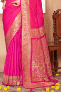 Magenta Banarasi Silk Saree With Blouse