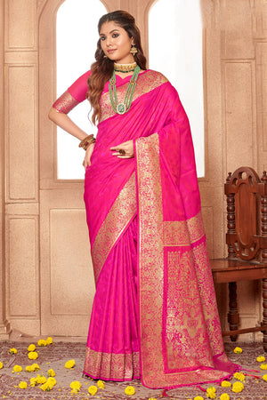 Magenta Banarasi Silk Saree With Blouse