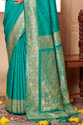 Turquoise Banarasi Silk Saree With Blouse