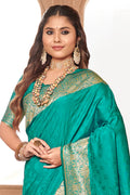 Turquoise Banarasi Silk Saree With Blouse