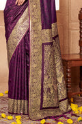 Purple Banarasi Silk Saree With Blouse