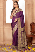 Purple Banarasi Silk Saree With Blouse