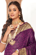 Purple Banarasi Silk Saree With Blouse