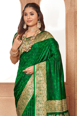 Forest Green Banarasi Silk Saree With Blouse