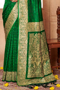 Forest Green Banarasi Silk Saree With Blouse